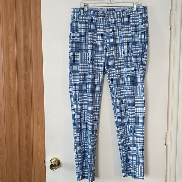 Peter Millar Crown Crafted blue madras performance trousers. - Picture 2 of 8